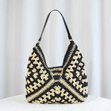 Darrahopens Home & Garden > Travel > Backpacks Black Stylish Woven Shoulder Bag - Fashionable Versatile Handbag & Crossbody Straw Beach Tote (39x27x39 cm)