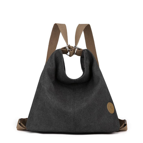 Darrahopens Home & Garden > Travel > Backpacks Black Versatile 3-in-1 Canvas Backpack and Shoulder Bag Large Capacity Handbag for Women Ideal for Travel School and Everyday Use