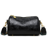 Darrahopens Home & Garden > Travel > Backpacks Black Vintage Embossed Crossbody Barrel Bag with Wide Adjustable Guitar Strap