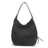 Darrahopens Home & Garden > Travel > Backpacks Black Women's Canvas Hobo Handbag Multi-Compartment Shoulder Tote Bag Minimalist Casual Purse 30cm for Work Shopping & Travel