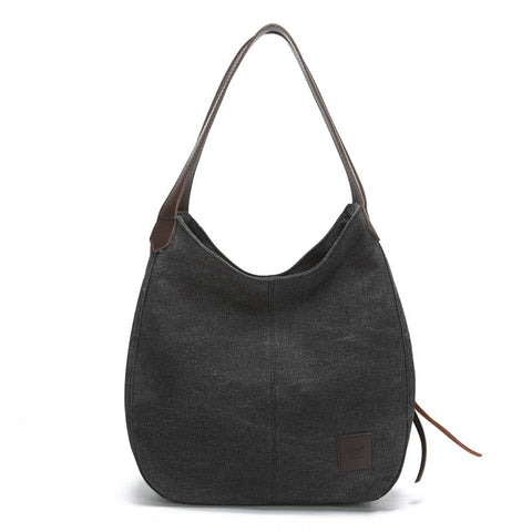 Darrahopens Home & Garden > Travel > Backpacks Black Women's Canvas Hobo Handbag Multi-Compartment Shoulder Tote Bag Minimalist Casual Purse 30cm for Work Shopping & Travel