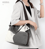 Darrahopens Home & Garden > Travel > Backpacks Black Women's Canvas Patchwork Tote Bag Large Capacity Shoulder Handbag Fits A4 Magazine Adjustable Crossbody Strap 34cm for Work & School