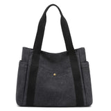 Darrahopens Home & Garden > Travel > Backpacks Black Women's Large Canvas Tote Bag Minimalist Shoulder Handbag High Capacity 39cm for Work School & Travel