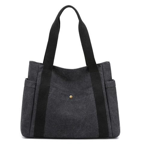 Darrahopens Home & Garden > Travel > Backpacks Black Women's Large Canvas Tote Bag Minimalist Shoulder Handbag High Capacity 39cm for Work School & Travel