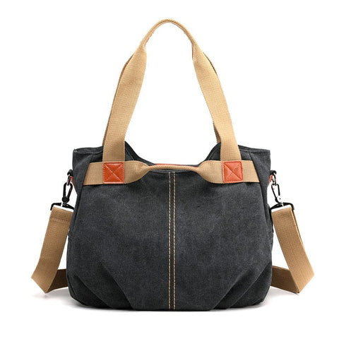 Darrahopens Home & Garden > Travel > Backpacks Black Women's Retro Canvas Tote Bag Large Capacity Shoulder Handbag Adjustable Crossbody Strap 35cm for Travel Work & Daily Use
