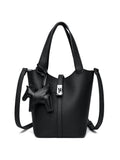 Darrahopens Home & Garden > Travel > Backpacks Black Women's Small PU Leather Bucket Bag with Secure Lock and Horse Charm - 20cm Compact Crossbody Handbag for Everyday Use