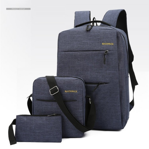 Darrahopens Home & Garden > Travel > Backpacks Blue 3-PCS Multi-Functional & Lightweight Backpacks Set for Students - Large Capacity Durable Travel Daypack with USB Charging Port, Fit in 14-Inch Laptop Bag