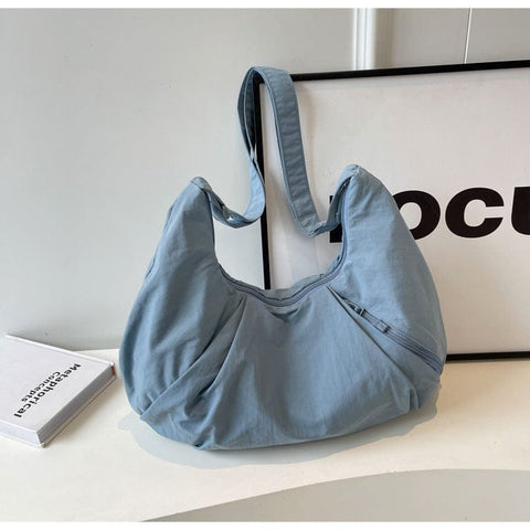 Darrahopens Home & Garden > Travel > Backpacks Blue Lightweight Crescent Crossbody Bag - Slouchy Nylon Hobo Purse for Casual Everyday Use