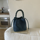 Darrahopens Home & Garden > Travel > Backpacks Blue Retro Maillard Brown Mini Bag - 2025 New Casual Versatile Women's Crossbody & Exquisite Braided Handle Bucket Bag (15x12x14 cm)