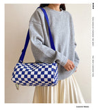 Darrahopens Home & Garden > Travel > Backpacks Blue Trendy Checkerboard Boston Bag - Casual Crossbody Shoulder Purse with Wide Strap