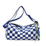 Darrahopens Home & Garden > Travel > Backpacks Blue Trendy Checkerboard Boston Bag - Casual Crossbody Shoulder Purse with Wide Strap