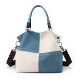 Darrahopens Home & Garden > Travel > Backpacks Blue Women's Canvas Patchwork Tote Bag Large Capacity Shoulder Handbag Fits A4 Magazine Adjustable Crossbody Strap 34cm for Work & School