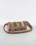 Darrahopens Home & Garden > Travel > Backpacks Boho Ethnic PU Leather Cylindrical Crossbody Bag with Embroidery and Fringe - 21cm Vintage Retro Drum Bag for Daily Use