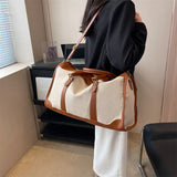 Darrahopens Home & Garden > Travel > Backpacks Brown Contrast Color Women's Travel Bag - Canvas & PU Leather Trim Luggage (43x27x19cm)
