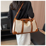 Darrahopens Home & Garden > Travel > Backpacks Brown Contrast Color Women's Travel Bag - Canvas & PU Leather Trim Luggage (43x27x19cm)