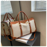 Darrahopens Home & Garden > Travel > Backpacks Brown Contrast Color Women's Travel Bag - Canvas & PU Leather Trim Luggage (43x27x19cm)