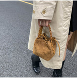Darrahopens Home & Garden > Travel > Backpacks Brown Retro Maillard Brown Mini Bag - 2025 New Casual Versatile Women's Crossbody & Exquisite Braided Handle Bucket Bag (15x12x14 cm)