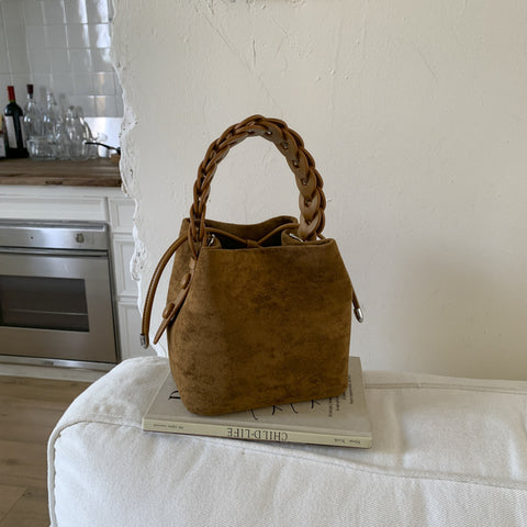 Darrahopens Home & Garden > Travel > Backpacks Brown Retro Maillard Brown Mini Bag - 2025 New Casual Versatile Women's Crossbody & Exquisite Braided Handle Bucket Bag (15x12x14 cm)