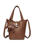 Darrahopens Home & Garden > Travel > Backpacks Brown Women's Small PU Leather Bucket Bag with Secure Lock and Horse Charm - 20cm Compact Crossbody Handbag for Everyday Use