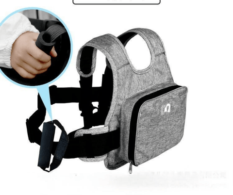 Darrahopens Home & Garden > Travel > Backpacks Child Motorcycle Safety Harness Strap Adjustable Passenger Belt with Handles & Storage Pocket Breathable Linen Grey for Scooter