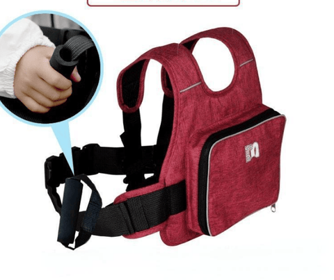 Darrahopens Home & Garden > Travel > Backpacks Child Motorcycle Safety Harness Strap Adjustable Passenger Belt with Handles & Storage Pocket Breathable Linen Red for Scooter