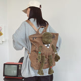 Darrahopens Home & Garden > Travel > Backpacks Coffee-brown 3D Frog Graffiti Canvas Backpack Large Capacity 37x40cm School Bag for Students and Uni Students - Creative Aesthetic Rucksack