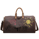 Darrahopens Home & Garden > Travel > Backpacks Coffee-brown Large Capacity Graffiti Travel Duffel Bag - Canvas Weekender with Wet/Dry Pocket & Shoe Compartment