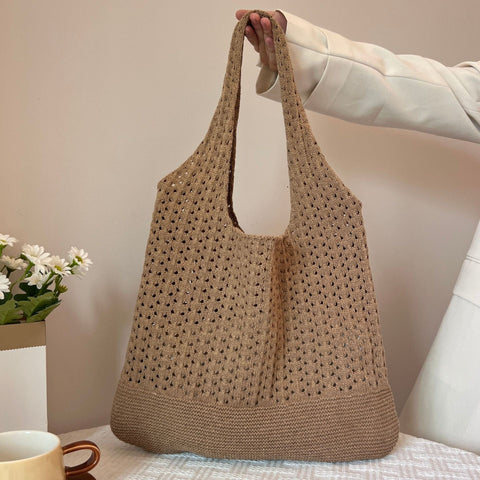 Darrahopens Home & Garden > Travel > Backpacks Coffee Handwoven Knitted Tote Bag - Vintage Style Shoulder Bag