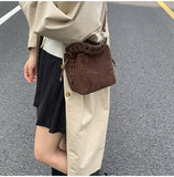 Darrahopens Home & Garden > Travel > Backpacks Coffee Retro Maillard Brown Mini Bag - 2025 New Casual Versatile Women's Crossbody & Exquisite Braided Handle Bucket Bag (15x12x14 cm)