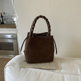 Darrahopens Home & Garden > Travel > Backpacks Coffee Retro Maillard Brown Mini Bag - 2025 New Casual Versatile Women's Crossbody & Exquisite Braided Handle Bucket Bag (15x12x14 cm)