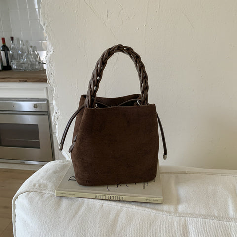 Darrahopens Home & Garden > Travel > Backpacks Coffee Retro Maillard Brown Mini Bag - 2025 New Casual Versatile Women's Crossbody & Exquisite Braided Handle Bucket Bag (15x12x14 cm)