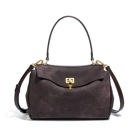 Darrahopens Home & Garden > Travel > Backpacks Coffee Women's Vintage Suede Satchel Bag - Elegant Top Handle Purse with Gold Lock