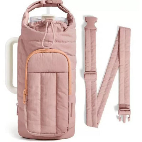 Darrahopens Home & Garden > Travel > Backpacks Coral Nylon Quilted Insulated Water Bottle Bag for 18-64oz Flask - Lightweight Sports & Travel Puffer Shockproof Protective Pouch