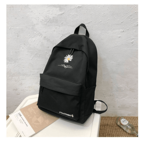 Darrahopens Home & Garden > Travel > Backpacks Daisy Embroidered Waterproof Backpack School Bag Black Nylon Laptop Daypack for High School Uni and Travel