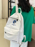 Darrahopens Home & Garden > Travel > Backpacks Daisy Embroidered Waterproof Backpack School Bag White Nylon Laptop Daypack for High School Uni and Travel