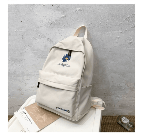 Darrahopens Home & Garden > Travel > Backpacks Daisy Embroidered Waterproof Backpack School Bag White Nylon Laptop Daypack for High School Uni and Travel