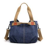 Darrahopens Home & Garden > Travel > Backpacks Dark Blue Women's Retro Canvas Tote Bag Large Capacity Shoulder Handbag Adjustable Crossbody Strap 35cm for Travel Work & Daily Use