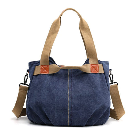 Darrahopens Home & Garden > Travel > Backpacks Dark Blue Women's Retro Canvas Tote Bag Large Capacity Shoulder Handbag Adjustable Crossbody Strap 35cm for Travel Work & Daily Use