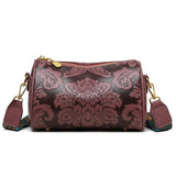 Darrahopens Home & Garden > Travel > Backpacks Dark Purple Vintage Embossed Crossbody Barrel Bag with Wide Adjustable Guitar Strap