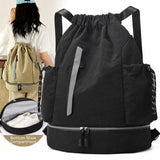 Darrahopens Home & Garden > Travel > Backpacks Drawstring Backpack - Waterproof Sports Bag - Lightweight Sports Backpack - With Shoe Compartment - Unisex - Suitable for Basketball, Football, Swimming and Travel - Black
