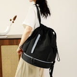 Darrahopens Home & Garden > Travel > Backpacks Drawstring Backpack - Waterproof Sports Bag - Lightweight Sports Backpack - With Shoe Compartment - Unisex - Suitable for Basketball, Football, Swimming and Travel - Black