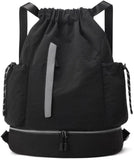 Darrahopens Home & Garden > Travel > Backpacks Drawstring Backpack - Waterproof Sports Bag - Lightweight Sports Backpack - With Shoe Compartment - Unisex - Suitable for Basketball, Football, Swimming and Travel - Black
