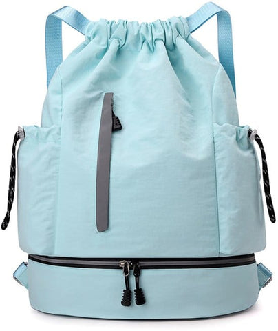 Darrahopens Home & Garden > Travel > Backpacks Drawstring Backpack - Waterproof Sports Bag - Lightweight Sports Backpack - With Shoe Compartment - Unisex - Suitable for Basketball, Football, Swimming and Travel - Blue