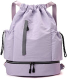 Darrahopens Home & Garden > Travel > Backpacks Drawstring Backpack - Waterproof Sports Bag - Lightweight Sports Backpack - With Shoe Compartment - Unisex - Suitable for Basketball, Football, Swimming and Travel - Purple