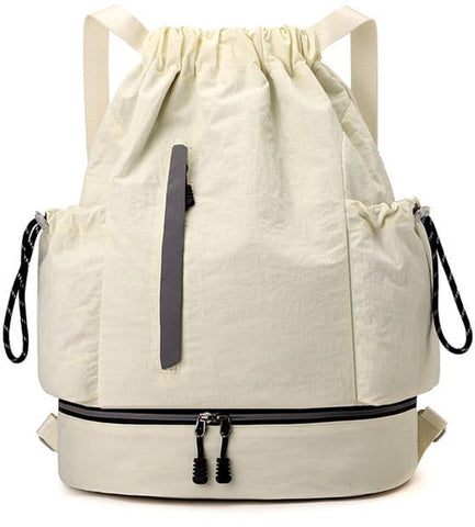 Darrahopens Home & Garden > Travel > Backpacks Drawstring Backpack - Waterproof Sports Bag - Lightweight Sports Backpack - With Shoe Compartment - Unisex - Suitable for Basketball, Football, Swimming and Travel - White