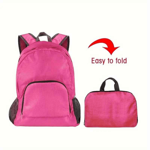 Darrahopens Home & Garden > Travel > Backpacks Foldable Nylon Backpack – Lightweight, Durable, and Strong Load Capacity, Four-Step Folding Transforms into a Handbag in Seconds, Multi-pocket Organization with Breathable Carrying(rose-carmine)