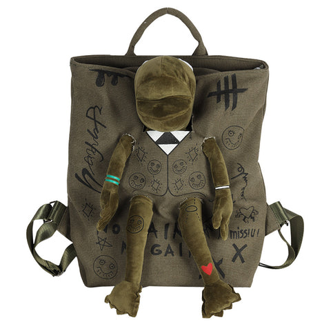 Darrahopens Home & Garden > Travel > Backpacks Green 3D Frog Graffiti Canvas Backpack Large Capacity 37x40cm School Bag for Students and Uni Students - Creative Aesthetic Rucksack