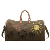 Darrahopens Home & Garden > Travel > Backpacks Green-coffee Large Capacity Graffiti Travel Duffel Bag - Canvas Weekender with Wet/Dry Pocket & Shoe Compartment