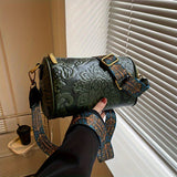 Darrahopens Home & Garden > Travel > Backpacks Green Vintage Embossed Crossbody Barrel Bag with Wide Adjustable Guitar Strap
