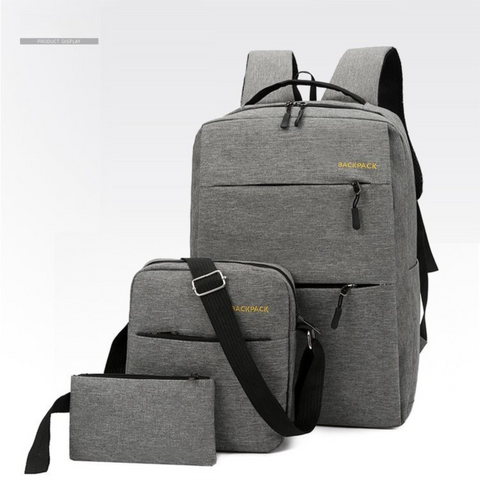 Darrahopens Home & Garden > Travel > Backpacks Grey 3-PCS Multi-Functional & Lightweight Backpacks Set for Students - Large Capacity Durable Travel Daypack with USB Charging Port, Fit in 14-Inch Laptop Bag